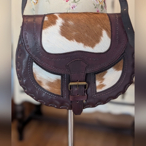Handbags - Hair on Hide Handmade Tooled Saddle‎ Bag